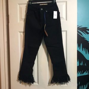 Rue21 Black Cropped Fringe Jeans